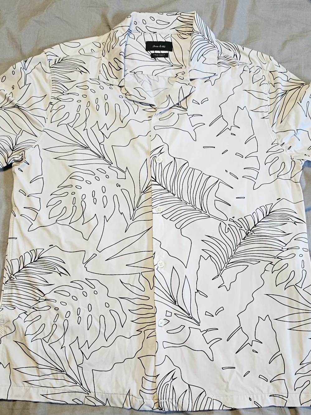 Button-Down White Tropical Print Shirt